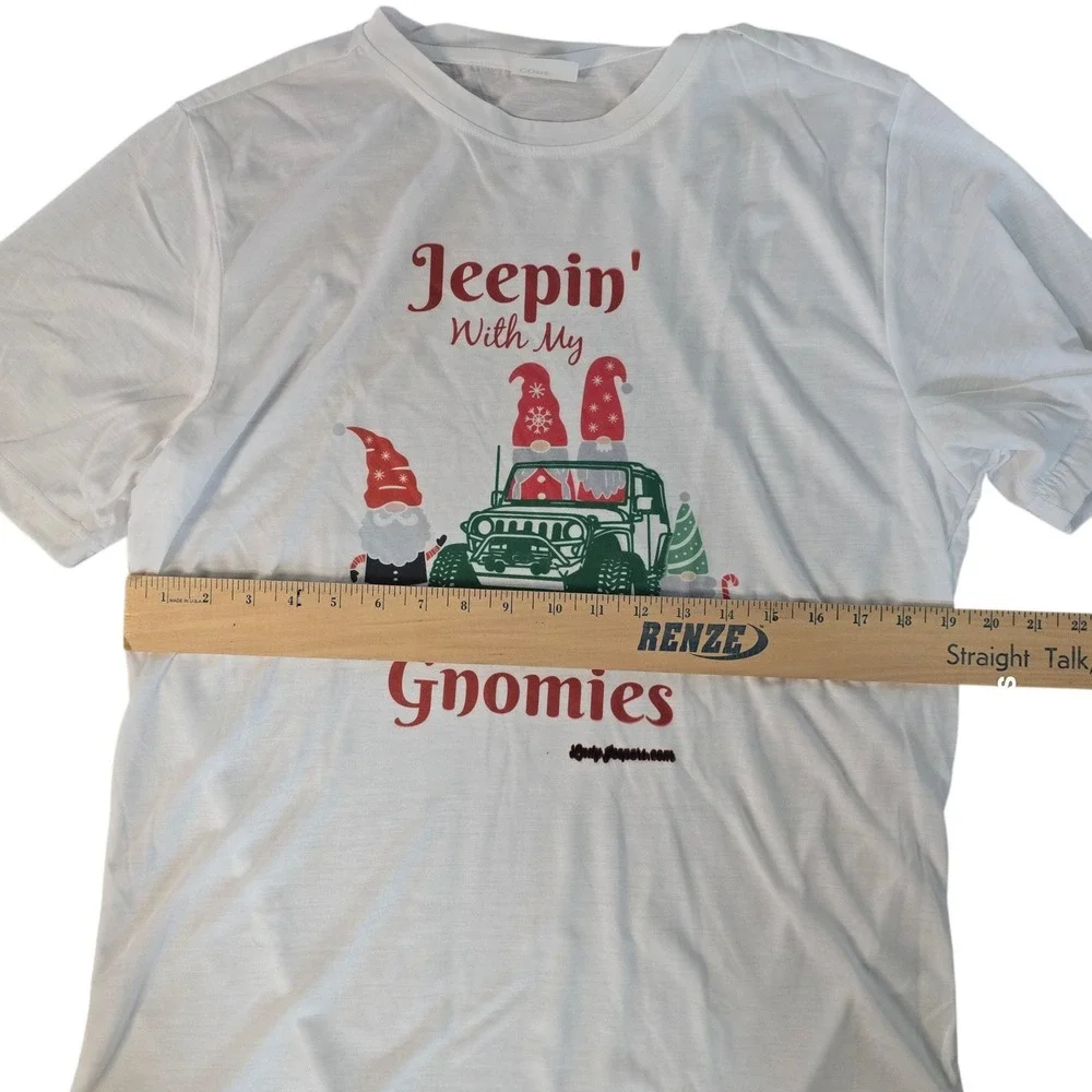 Jeep Christmas T‎ Shirt Gnomes Jeepin With My Gnomies White Tee CORE 365 L/G